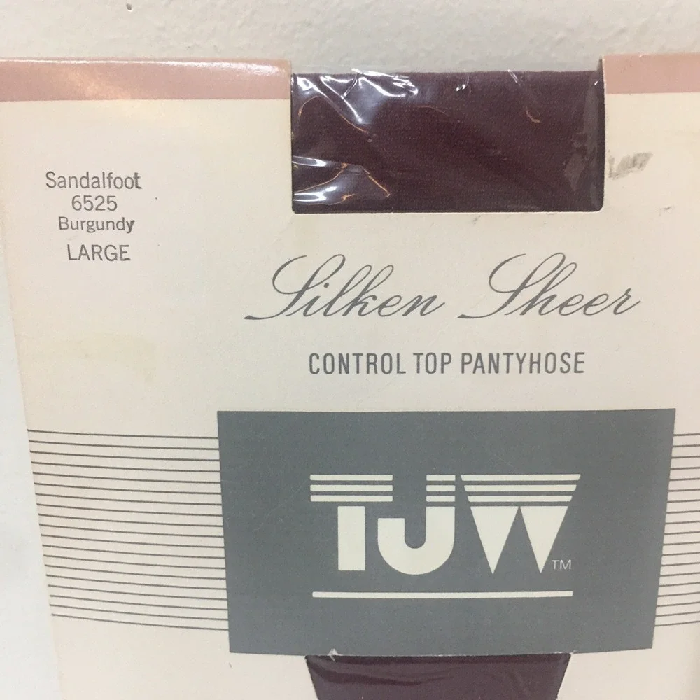 Vintage TJW Mervyn's Navy & Burgundy Pantyhose 2 Pair Lot Size Large Control Top